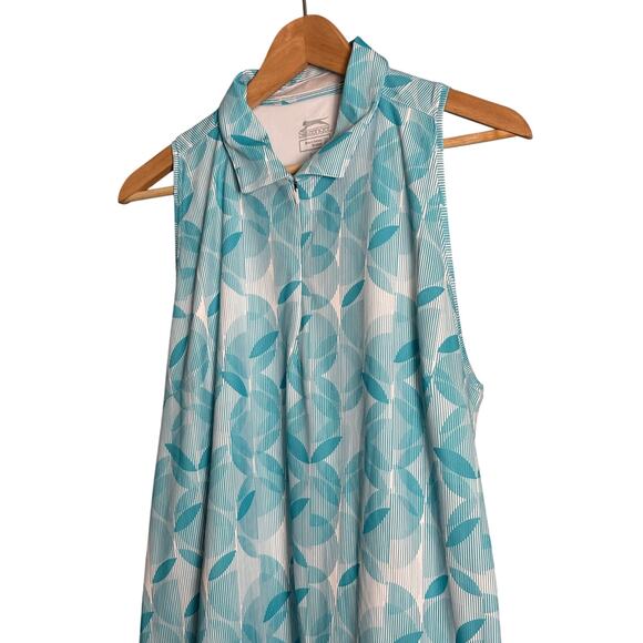 Slazenger XL Golf Sleeveless Polo‎ Top Blue/White
Leaf Print Zip Neck - Picture 2 of 5